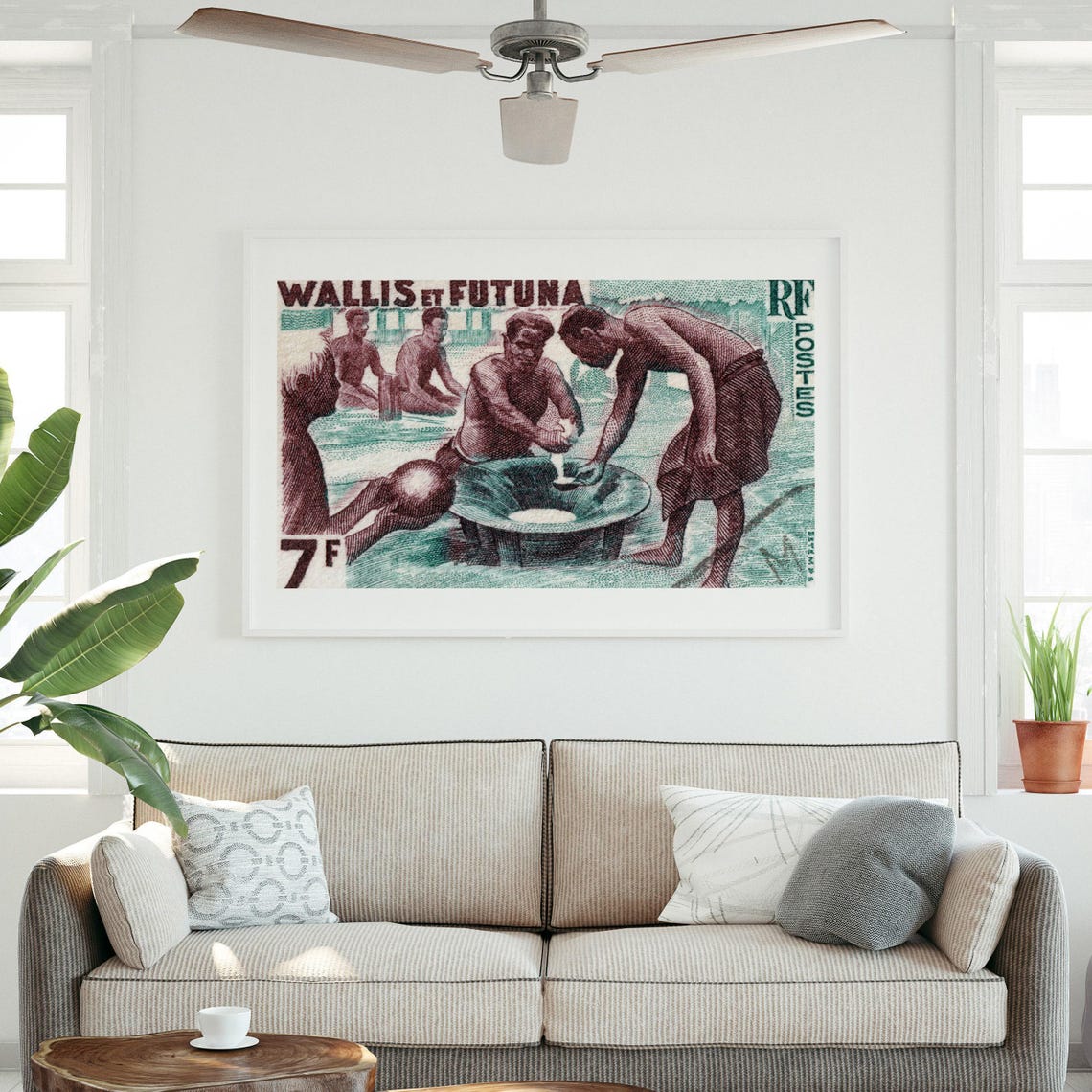 Wallis and Futuna Traditional Cooking Vintage Pacific Stamp Art Poster - Image 3