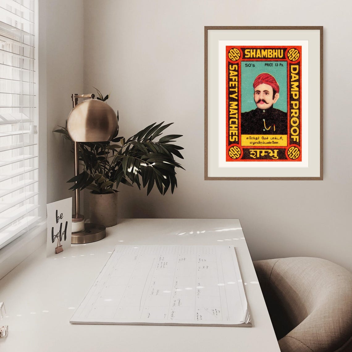 Shambhu Safety Matches Damp Proof Indian Portrait Label Poster - Image 2
