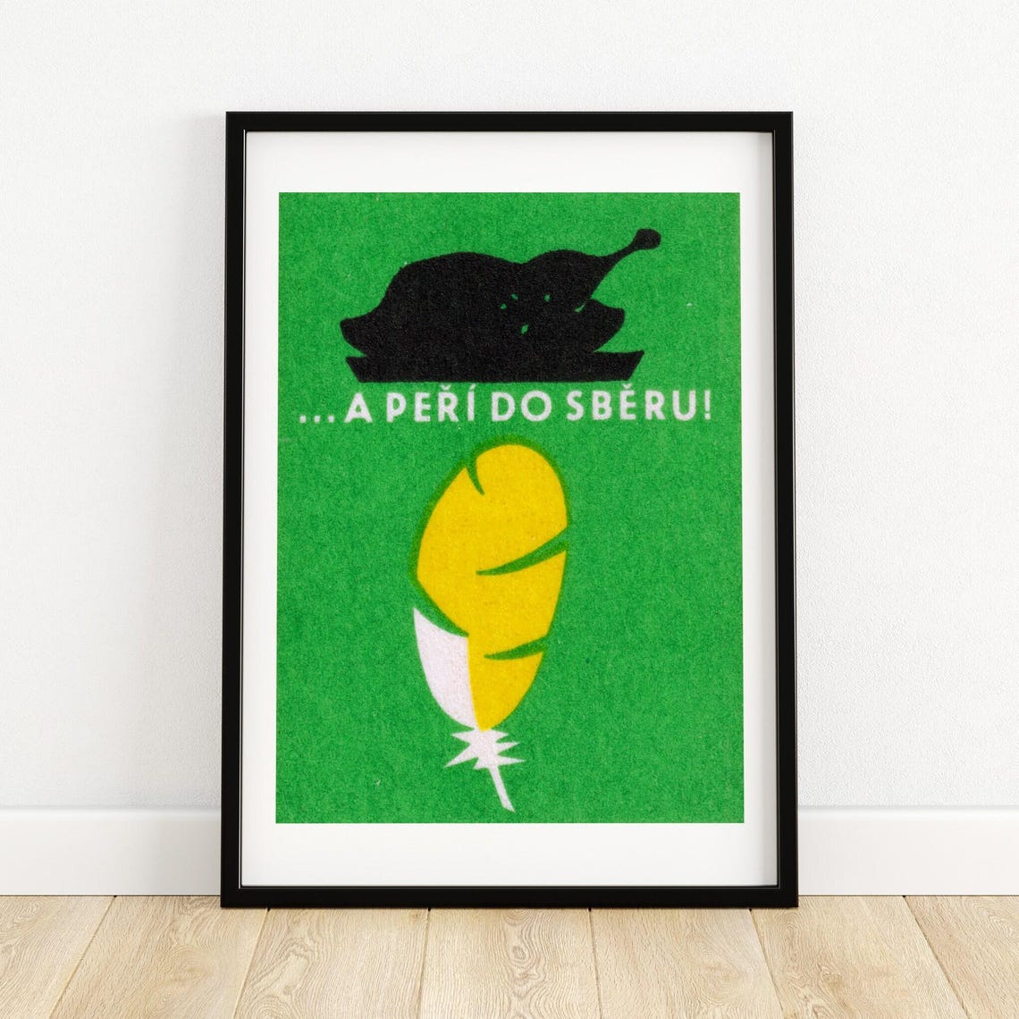 Czech Roast Chicken Feather Collection Green Matchbox Label Poster