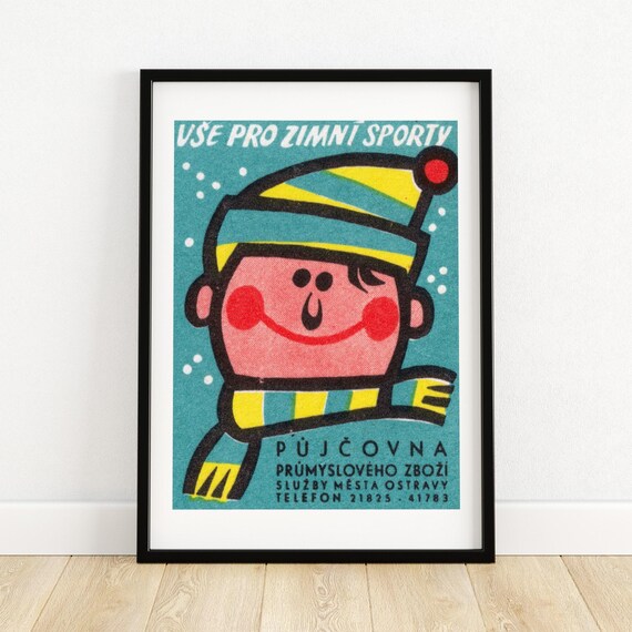 Winter Sports Equipment Rental Ostrava Vintage Czech Advertising Poster