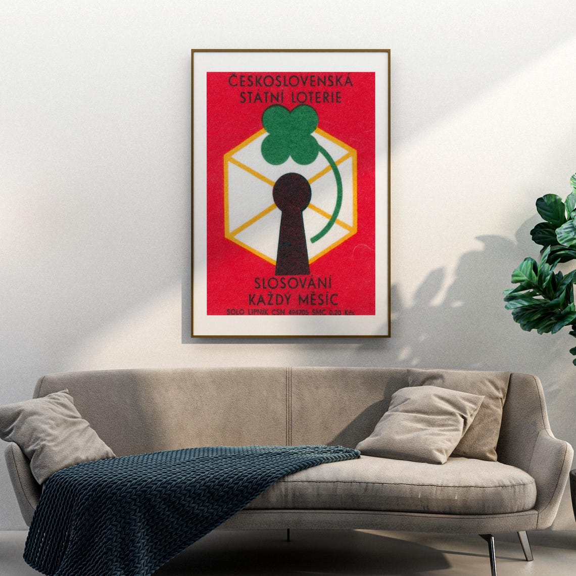 Czechoslovak State Lottery Lucky Clover Vintage Matchbox Poster - Image 3