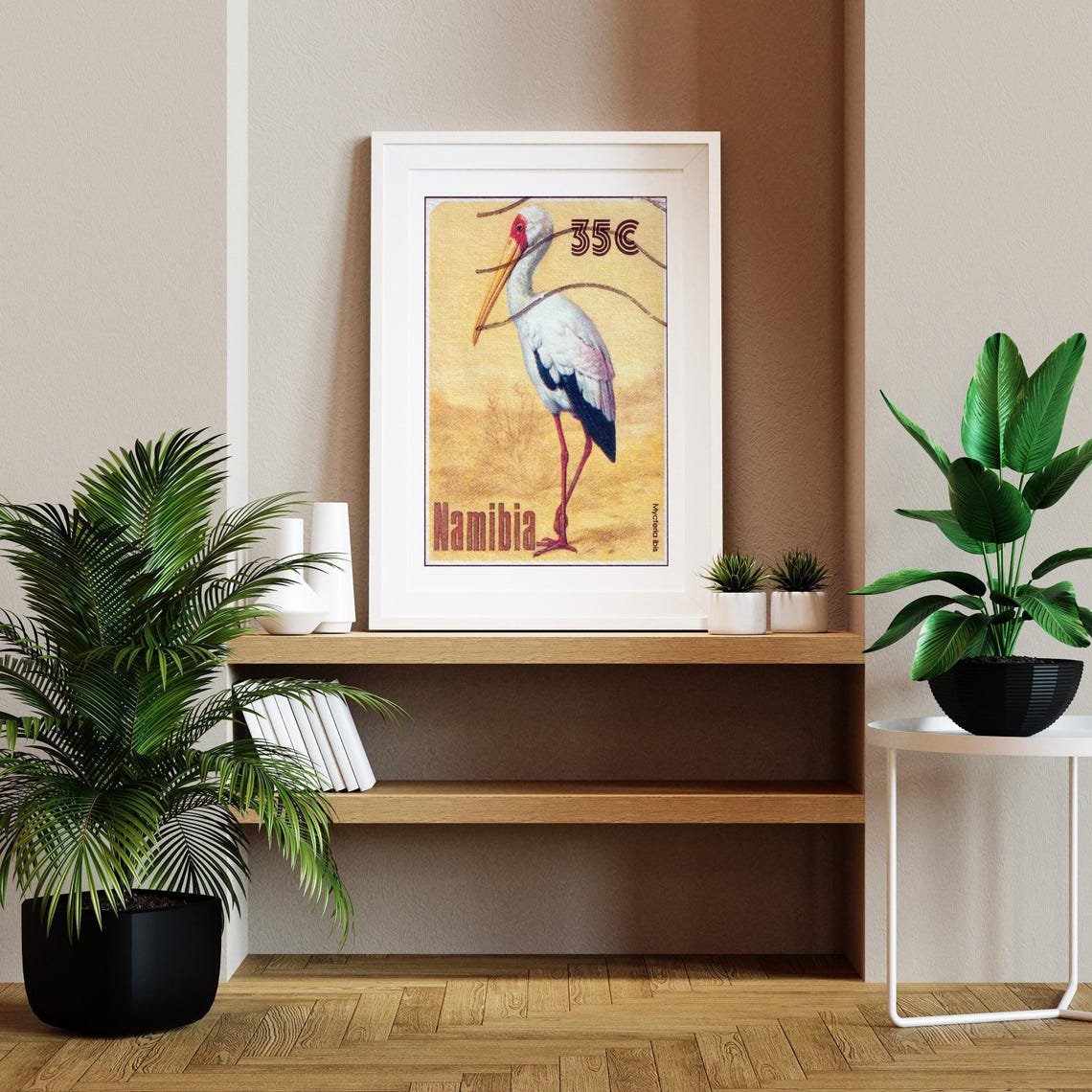 Namibia Yellow Billed Stork Mycteria Ibis Bird Stamp Art Poster - Image 2
