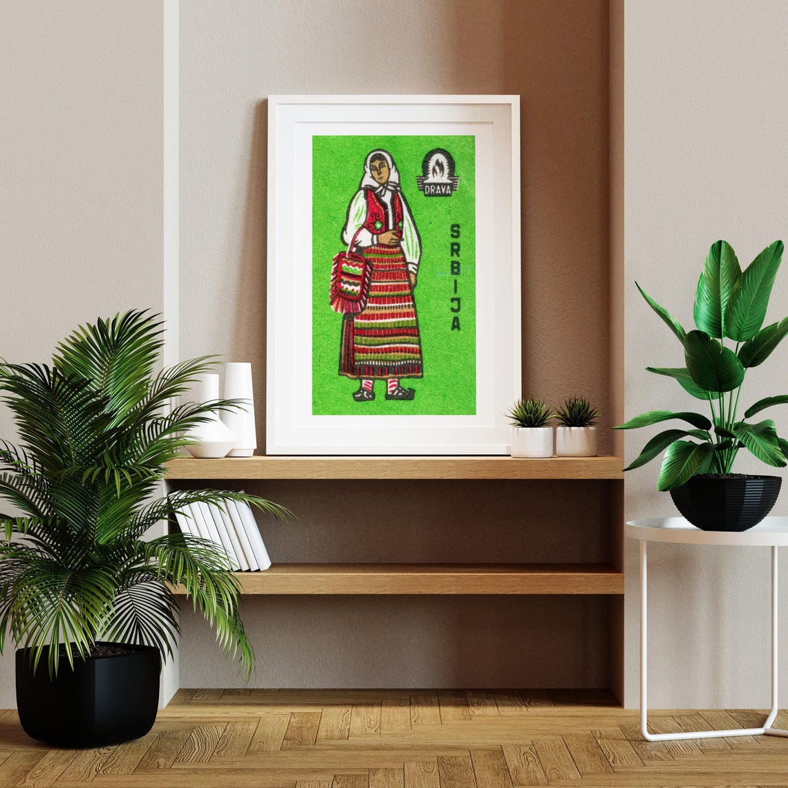 Srbija Serbian Folk Costume Woman Drava Green Matchbox Art Poster - Image 2