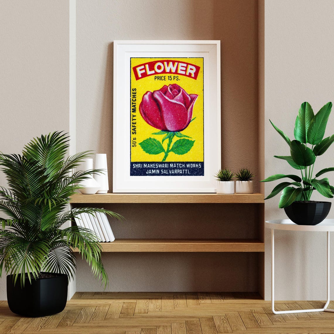 Flower Brand Vintage Red Rose Indian Safety Matches Label Poster - Image 2