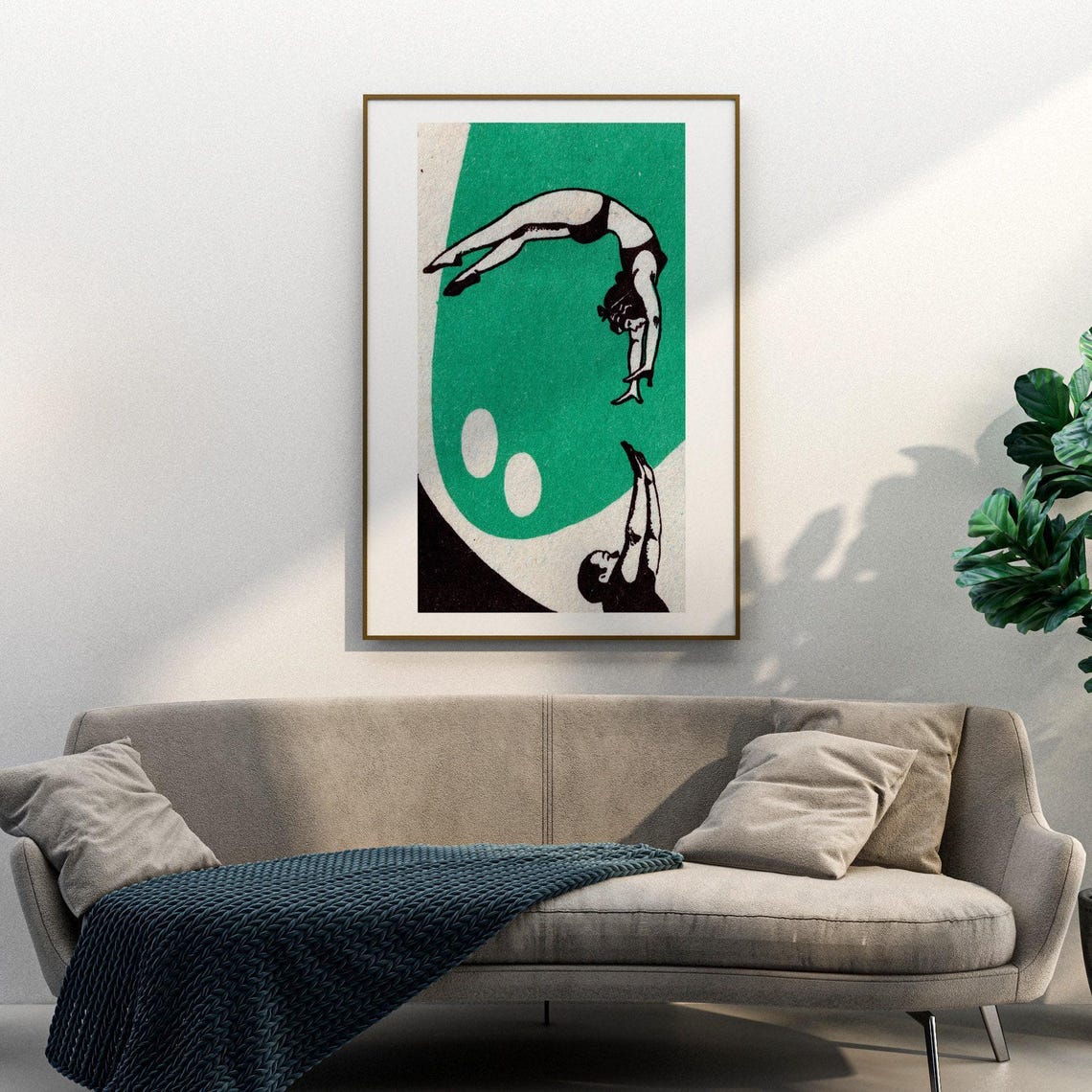 Leap of Faith Two Diver Pair Green Vintage Matchbox Art Poster - Image 3