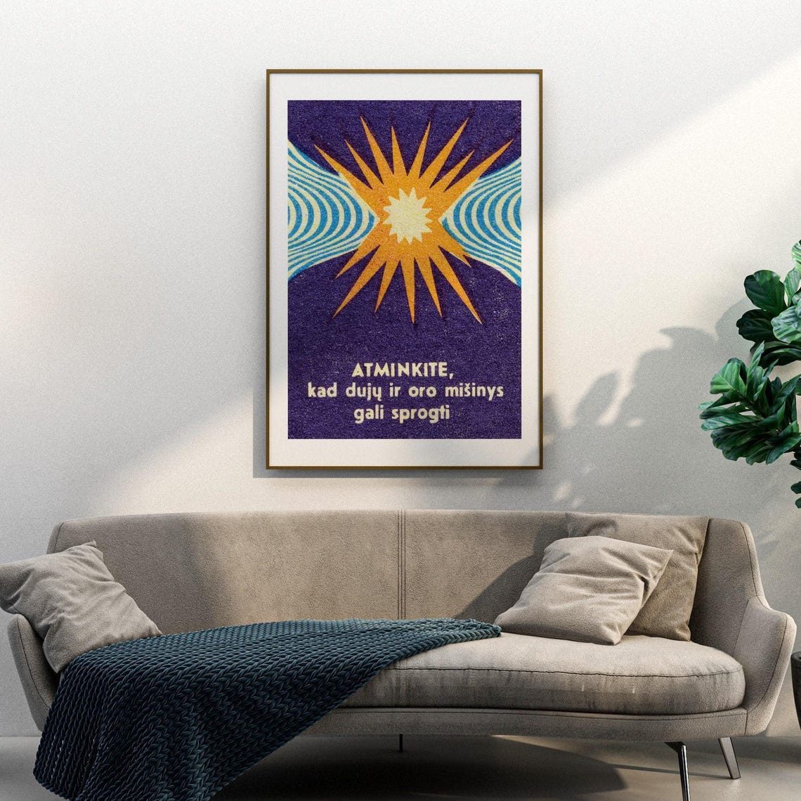Lithuanian Gas Safety Vintage Starburst Warning Label Art Poster - Image 3