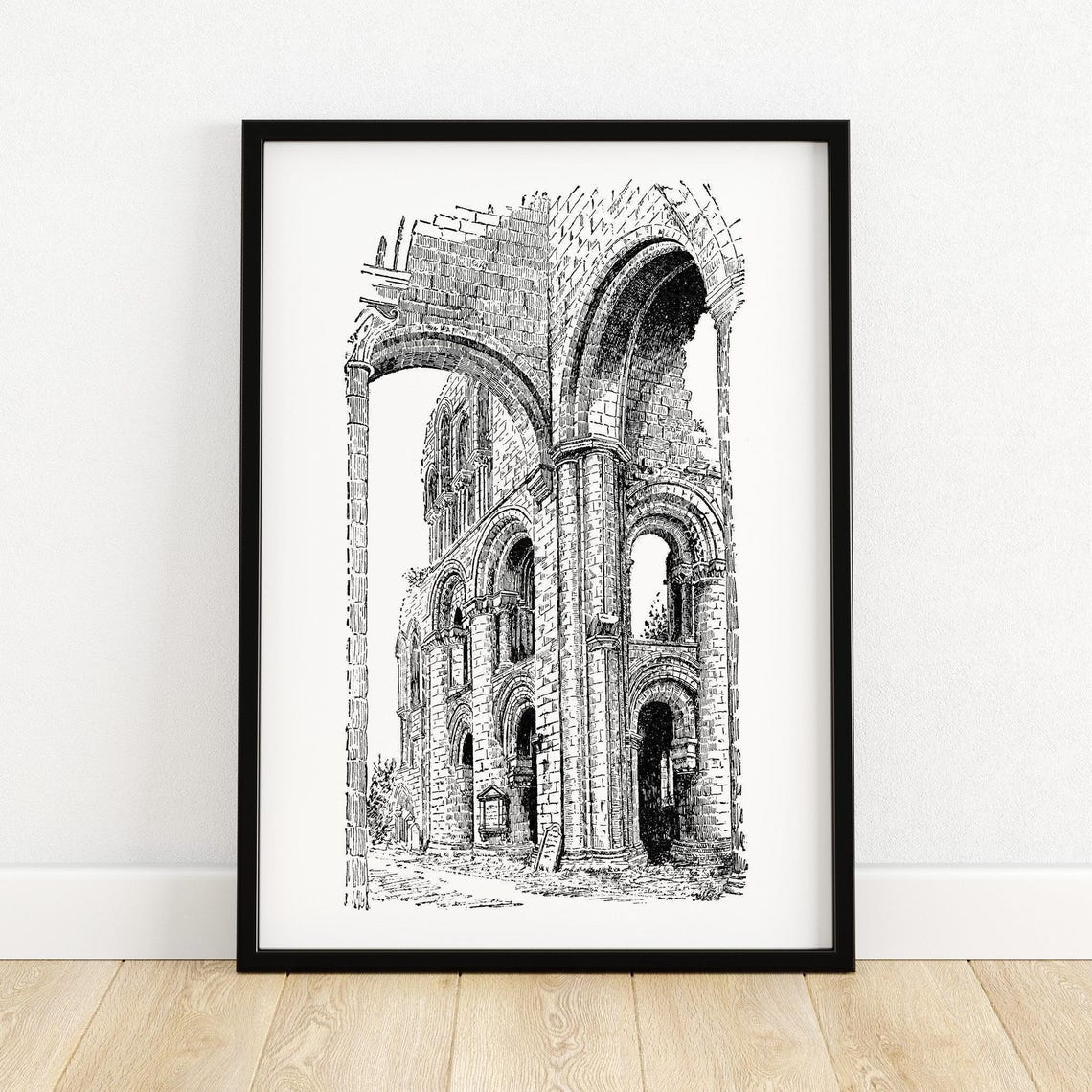 Jedburgh Abbey Scotland Ruined Gothic Arches Engraving Poster