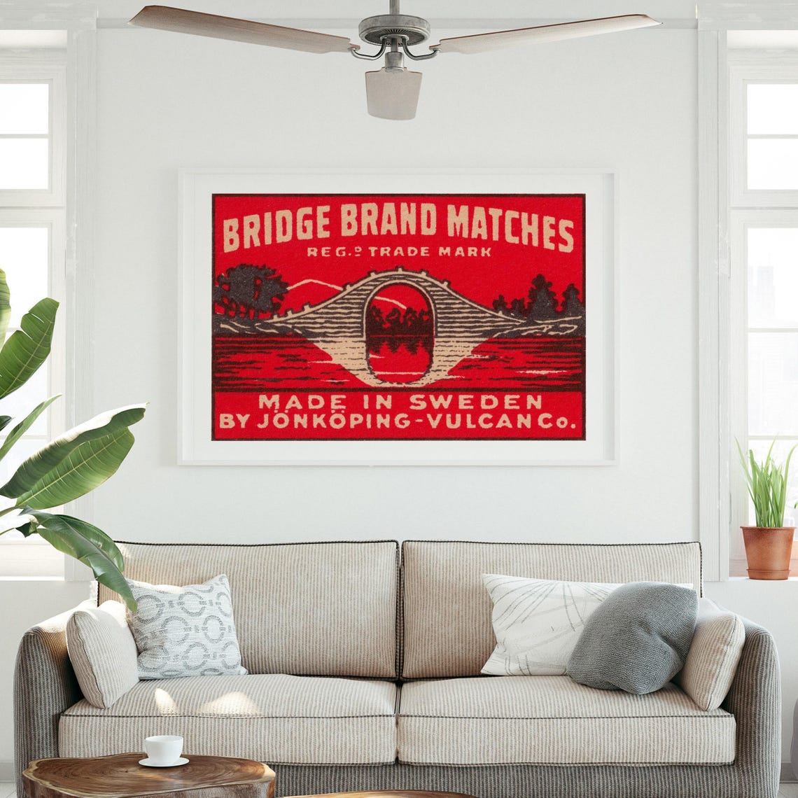 Bridge Brand Matches Red Arched Bridge Swedish Matchbox Label Poster - Image 3