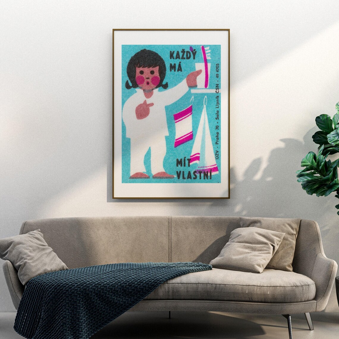 Czech Girl Toothbrush Hygiene Cartoon Vintage Matchbox Label Art Poster - Image 3