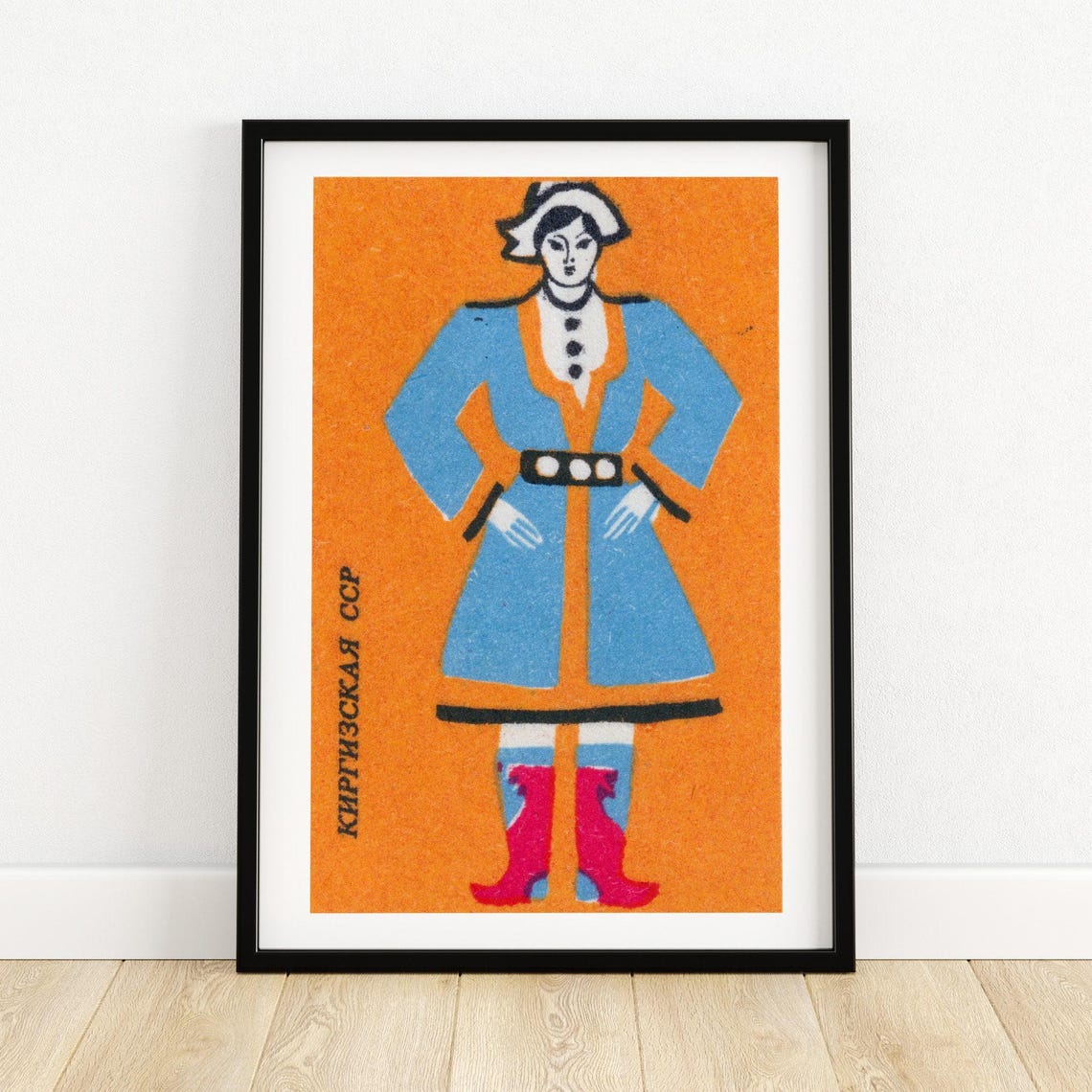 Kyrgyz Woman Traditional Coat Kyrgyz SSR Soviet Matchbox Art Poster