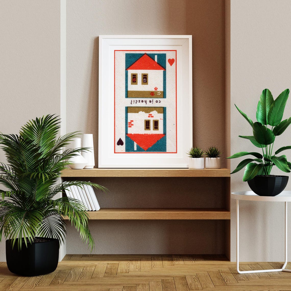 Optical Illusion House Playing Card Vintage Czech Matchbox Poster - Image 2