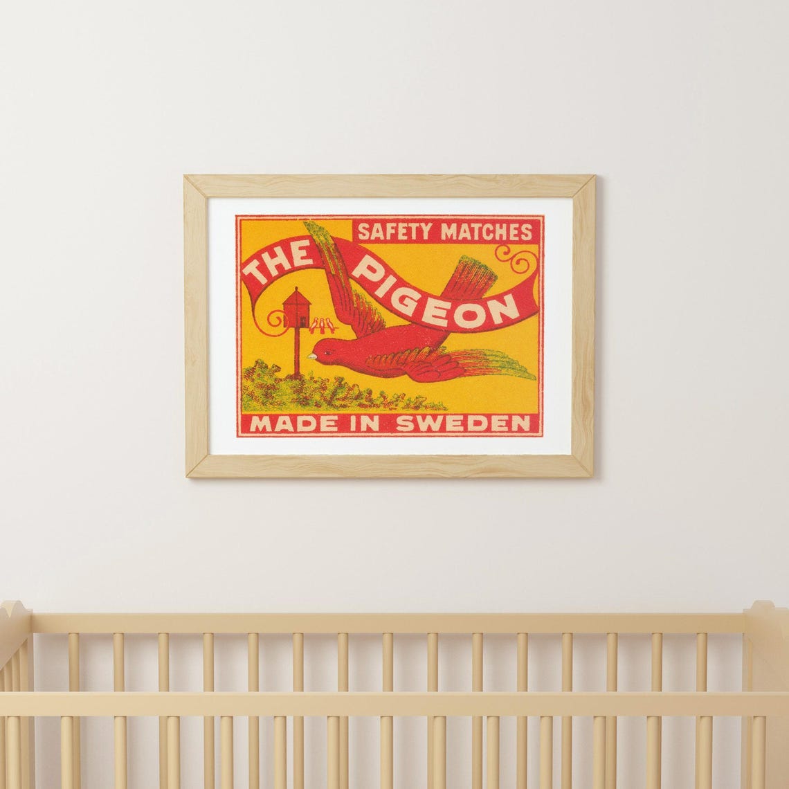 The Pigeon Red Bird Swedish Vintage Safety Matches Label Poster - Image 3