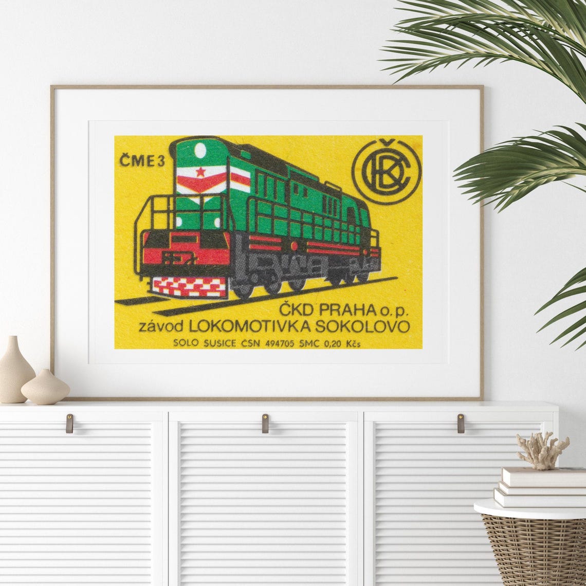 Green Diesel Locomotive Czech Vintage Railway Matchbox Poster - Image 2