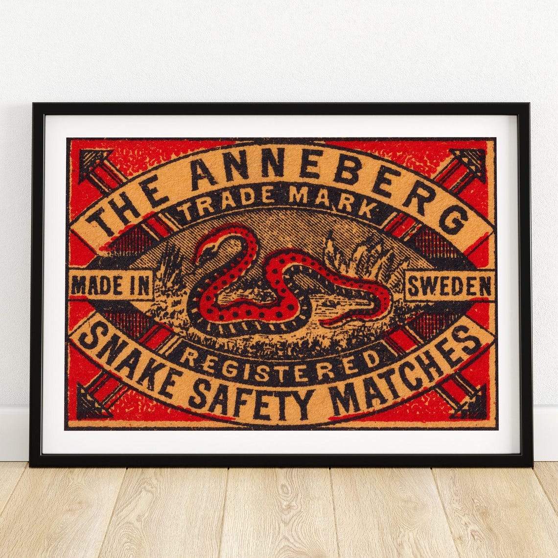 Anneberg Snake Safety Matches Swedish Vintage Label Art Poster