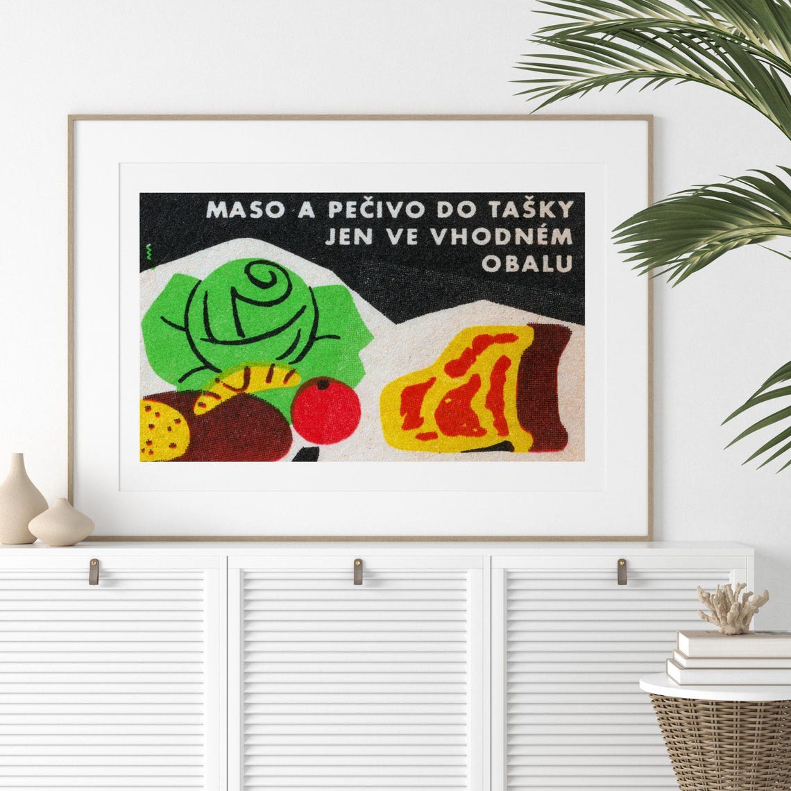 Meat And Vegetables Proper Bag Wrapping Vintage Czech Label Poster - Image 2