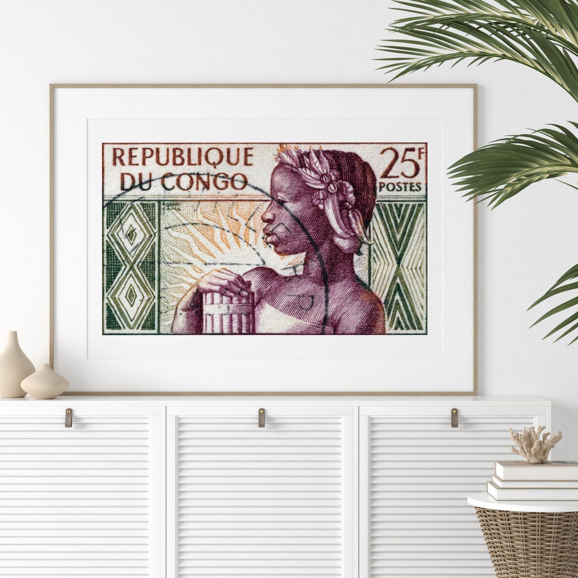 Congolese Woman Portrait Vintage Congo Postage Stamp Tribal Art Poster - Image 2