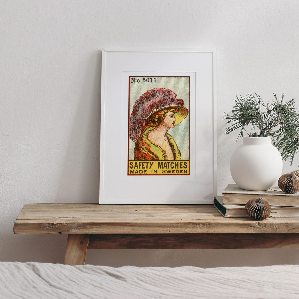 No 5011 Feathered Hat Lady Portrait Swedish Matchbox Label Art Poster - Image 3