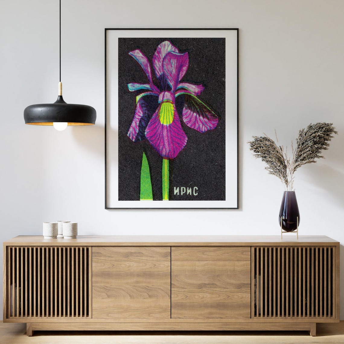 Soviet Iris Flower Matchbox Pink Floral Vintage Botanical Art Poster - Image 4
