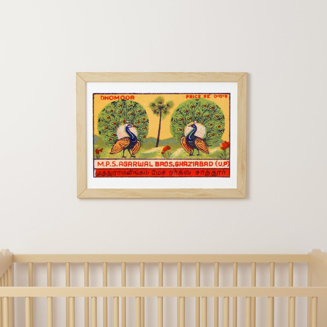 Dhomoor Two Peacocks Agarwal Bros Ghaziabad Indian Label Poster - Image 3