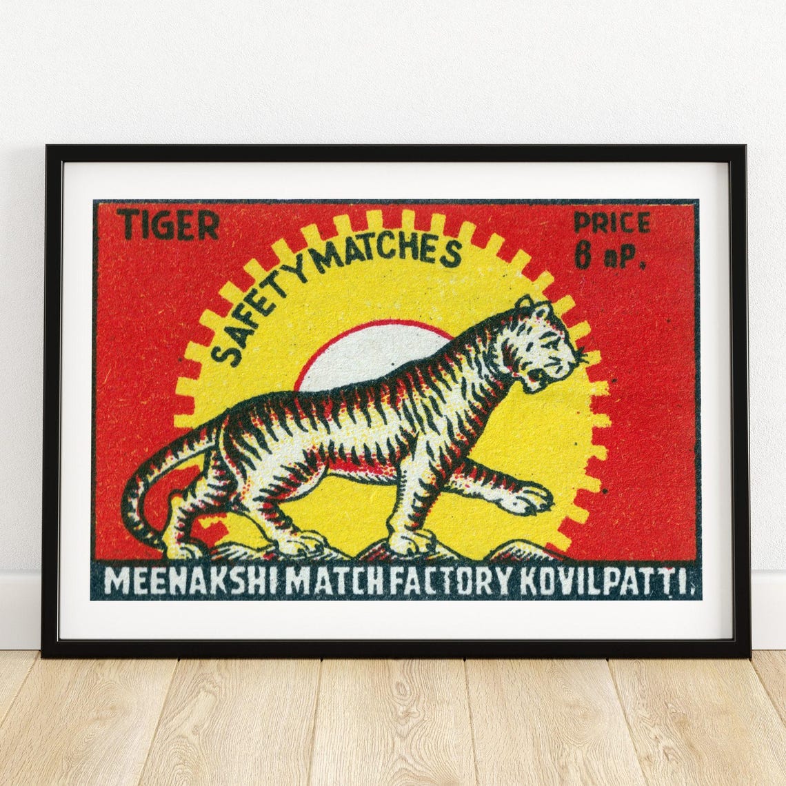 Tiger Safety Matches Vintage Indian Matchbox Label Wild Poster
