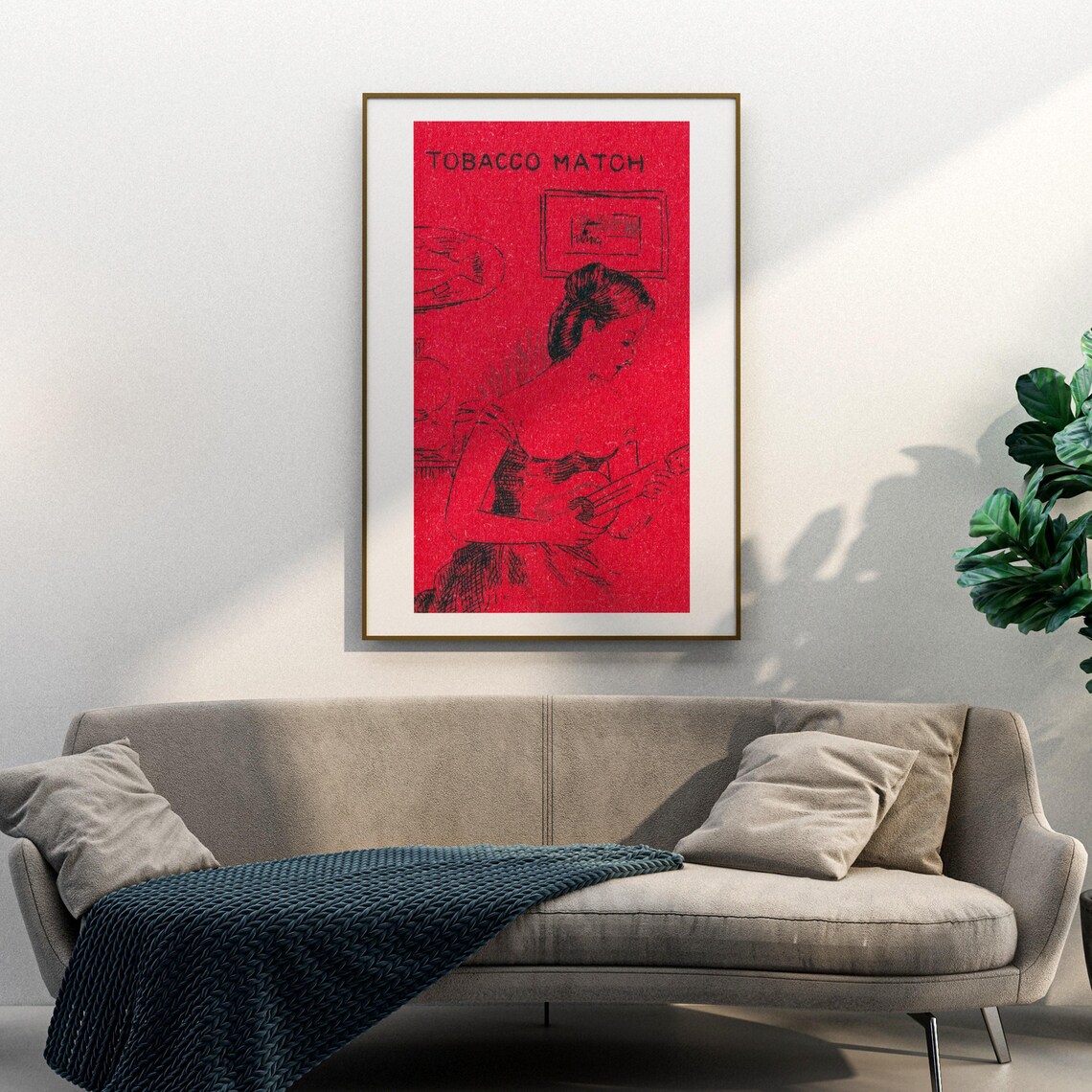 Woman Playing Guitar Red Tobacco Match Label Vintage Art Poster - Image 3
