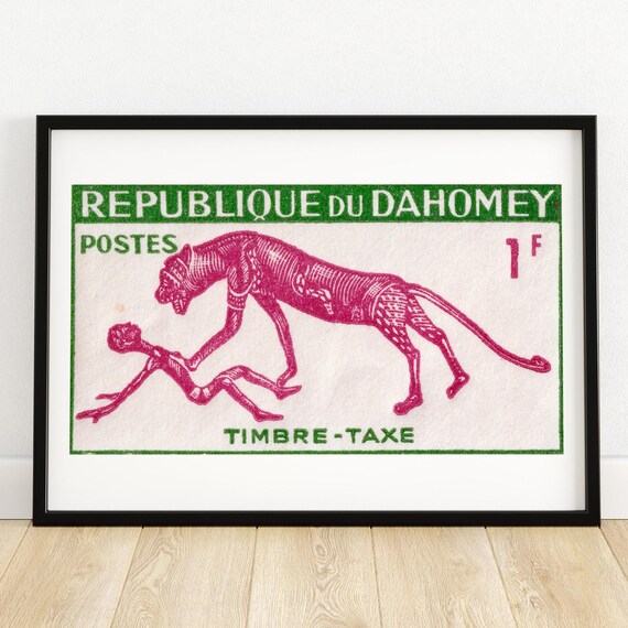 Animal Hunting Man Vintage African Art Poster Print