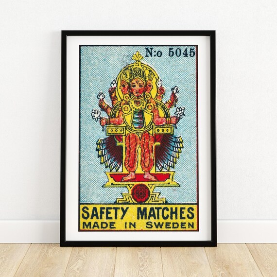 Indian God Matchbox Print India Wall Art Vintage India Art Matchbox Wall Poster Vintage Poster Print