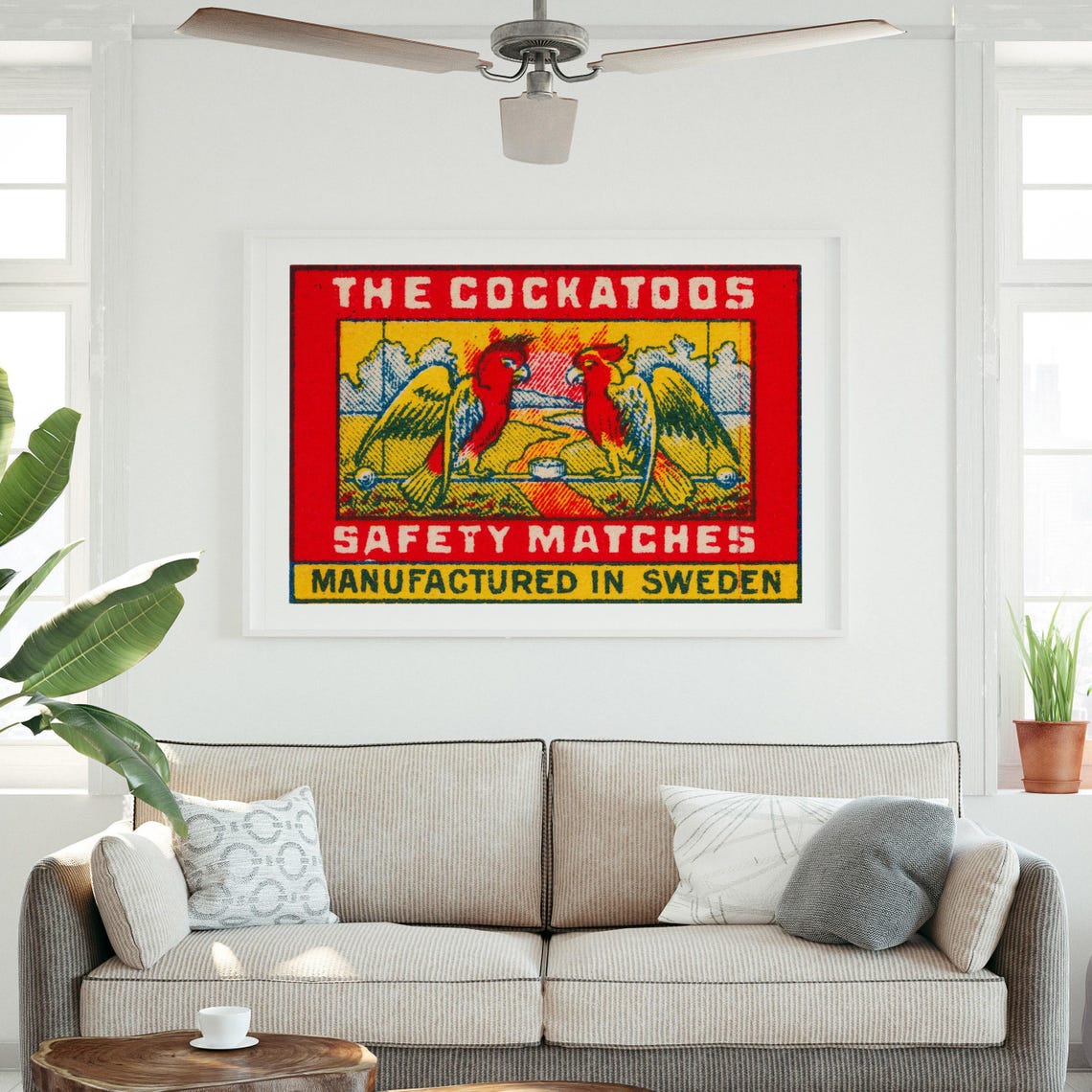 The Cockatoos Swedish Safety Matches Vintage Bird Art Poster - Image 3