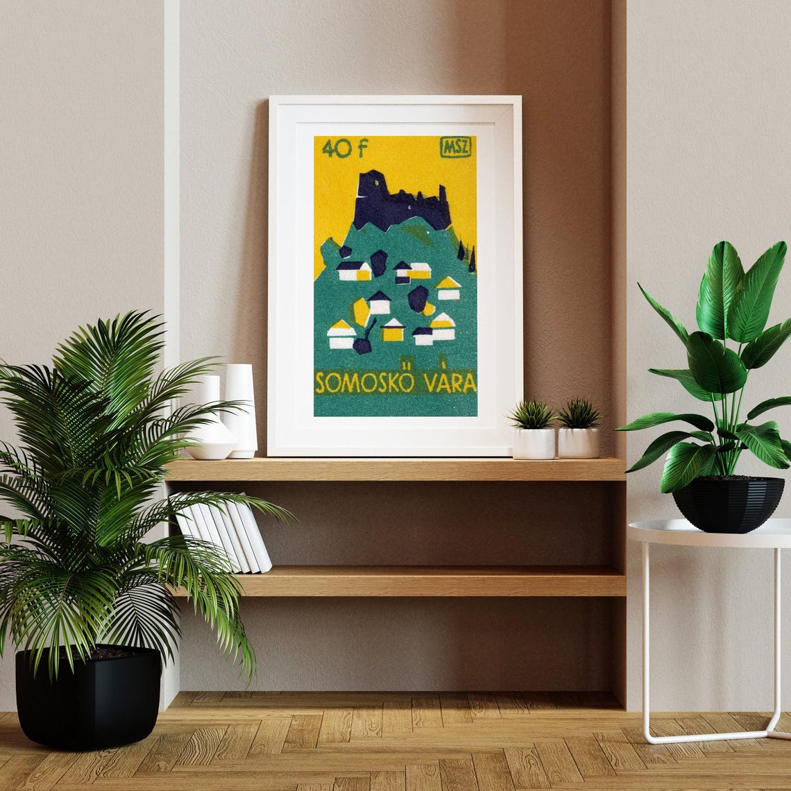 Somosk Castle Ruins Village Yellow Sky Vintage Hungarian Poster - Image 2