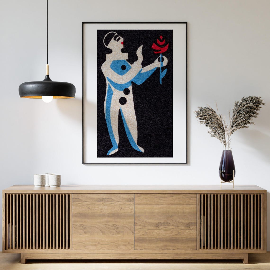 Clown Holding Red Rose Black Vintage Matchbox Art Poster Rose - Image 4