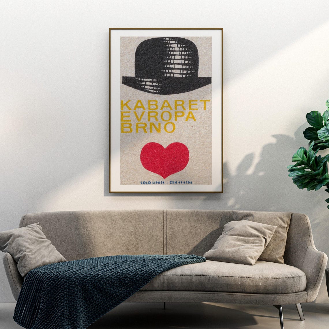 Kabaret Evropa Brno Bowler Hat Red Heart Vintage Label Art Print - Image 3