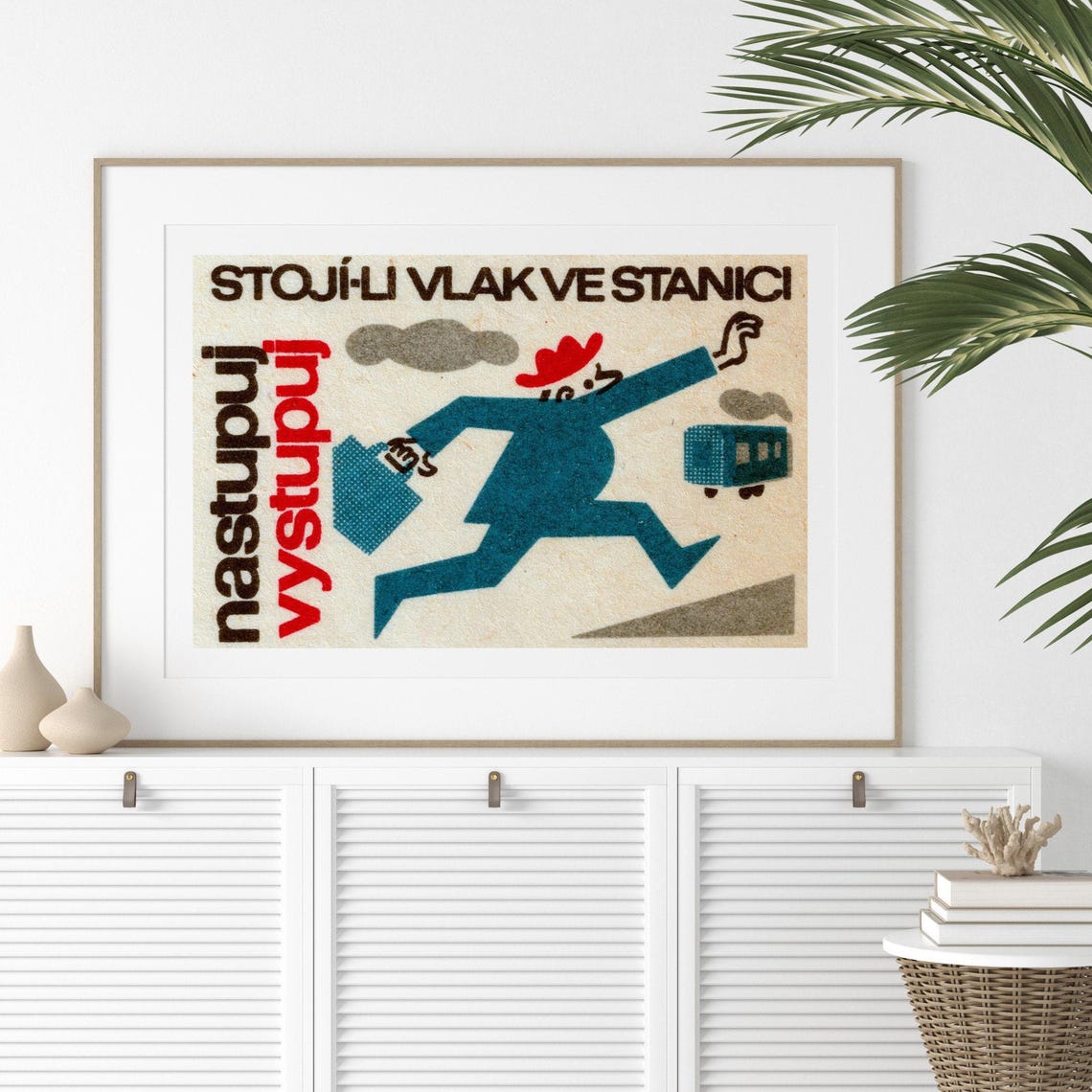 Czech Running Man Chasing Train Station Vintage Matchbox Art Poster - Image 2