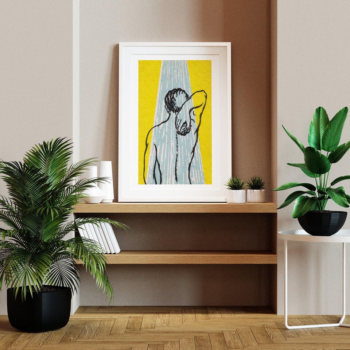 Man Showering Matchbox Vintage Bathroom Art Print - Image 2