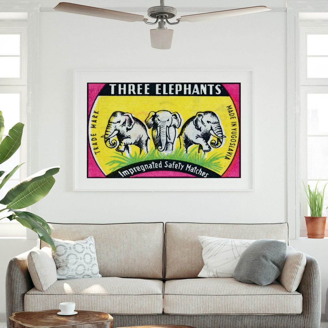 Three Elephants Vintage Yugoslavian Safety Matches Label Art Poster - Image 3