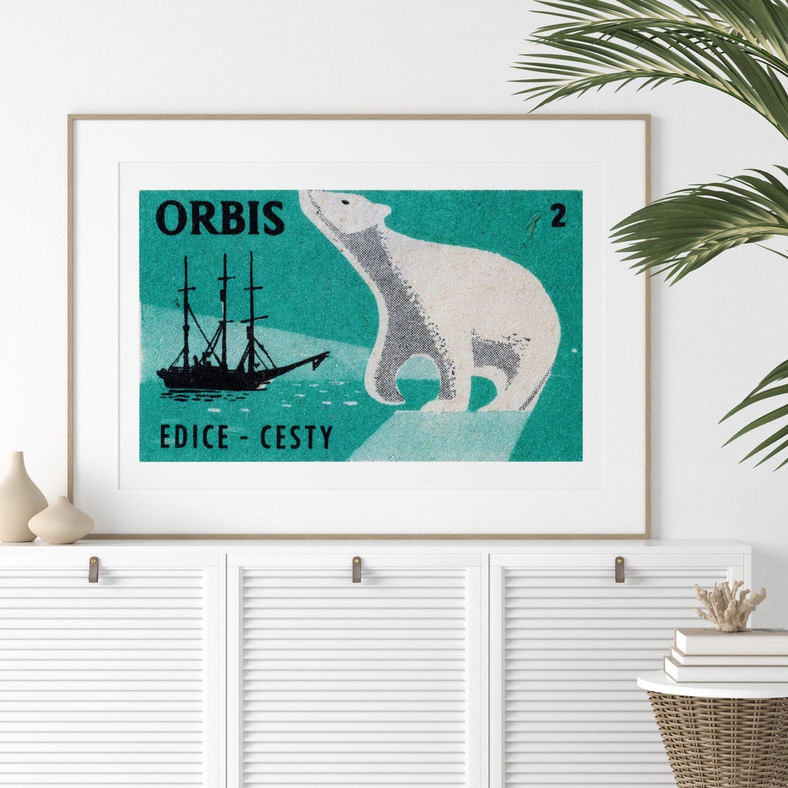 Orbis Edice Cesty Polar Bear Tall Ship Teal Vintage Matchbox Poster - Image 2