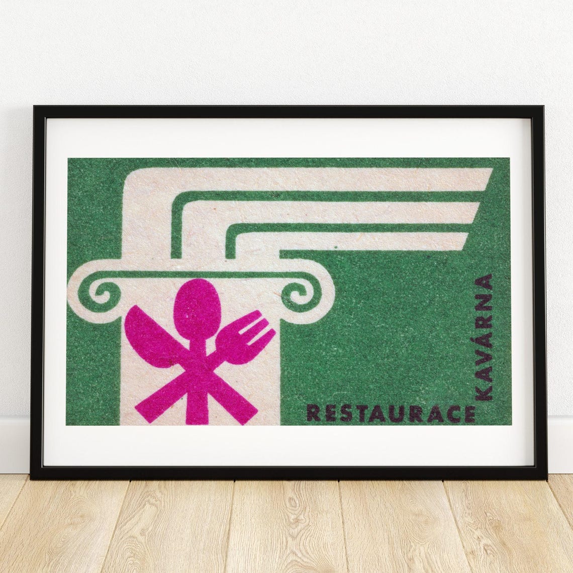 Kavarna Restaurace Cafe Restaurant Column Vintage Green Poster