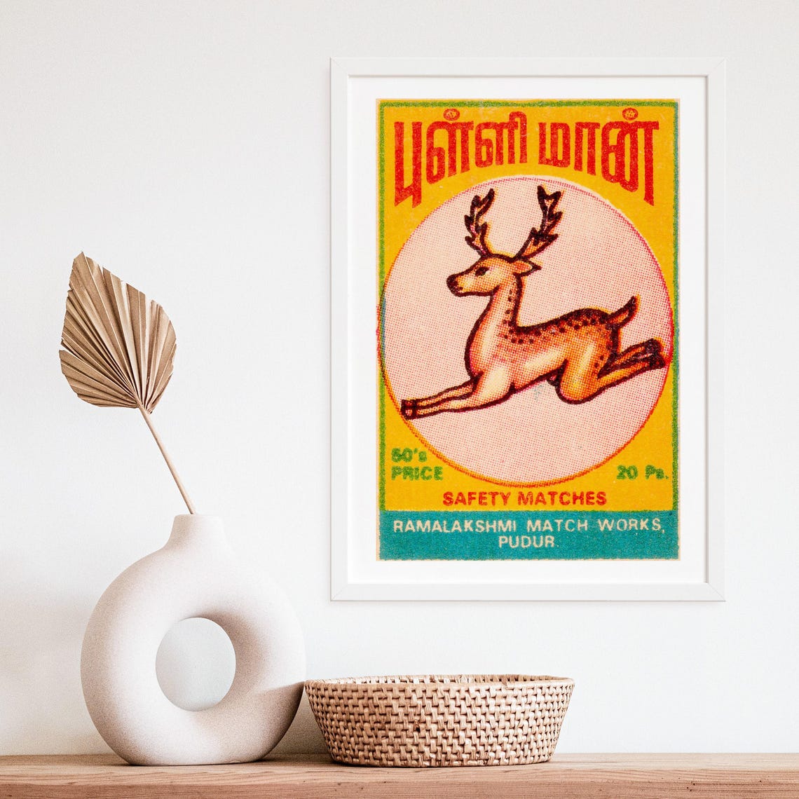 Spotted Deer Leaping Tamil Indian Safety Matches Label Art Poster - Image 4