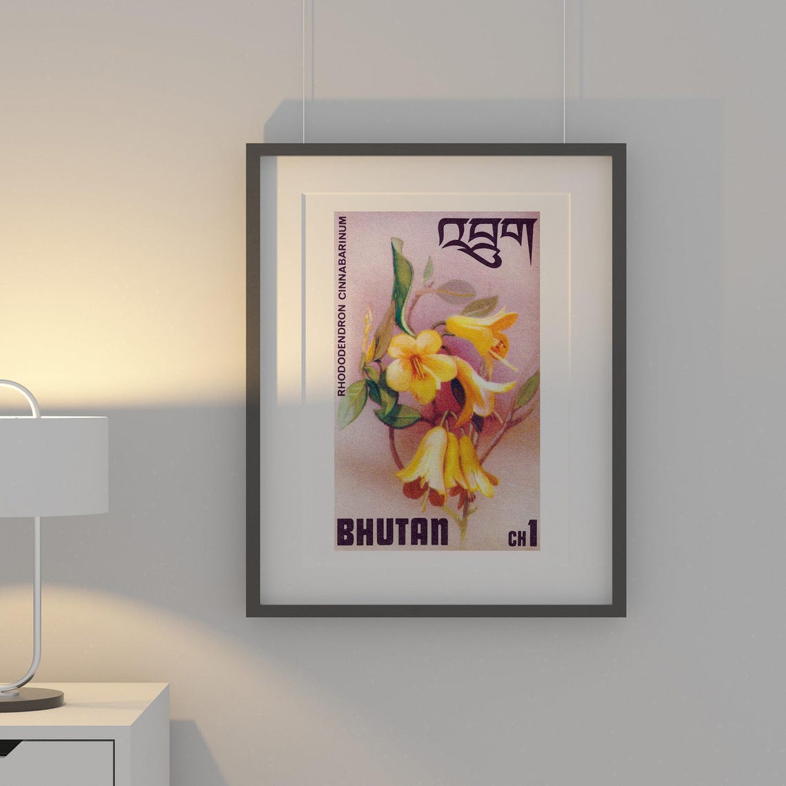 Bhutan Yellow Rhododendron Cinnabarinum Vintage Botanical Stamp Poster - Image 2