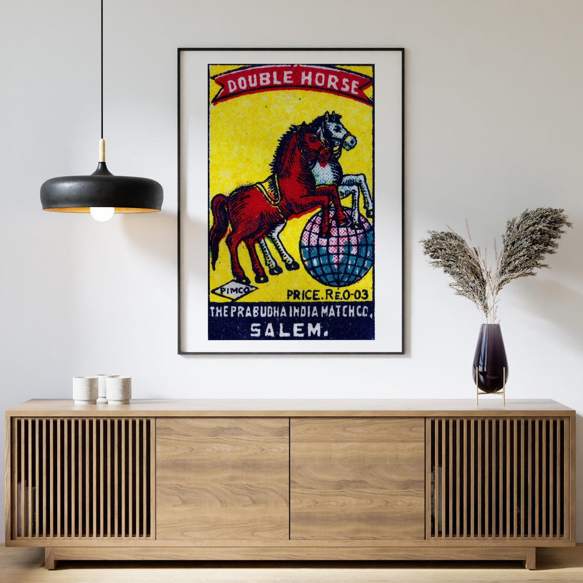 Double Horse Globe Vintage Indian Safety Matches Label Poster - Image 4