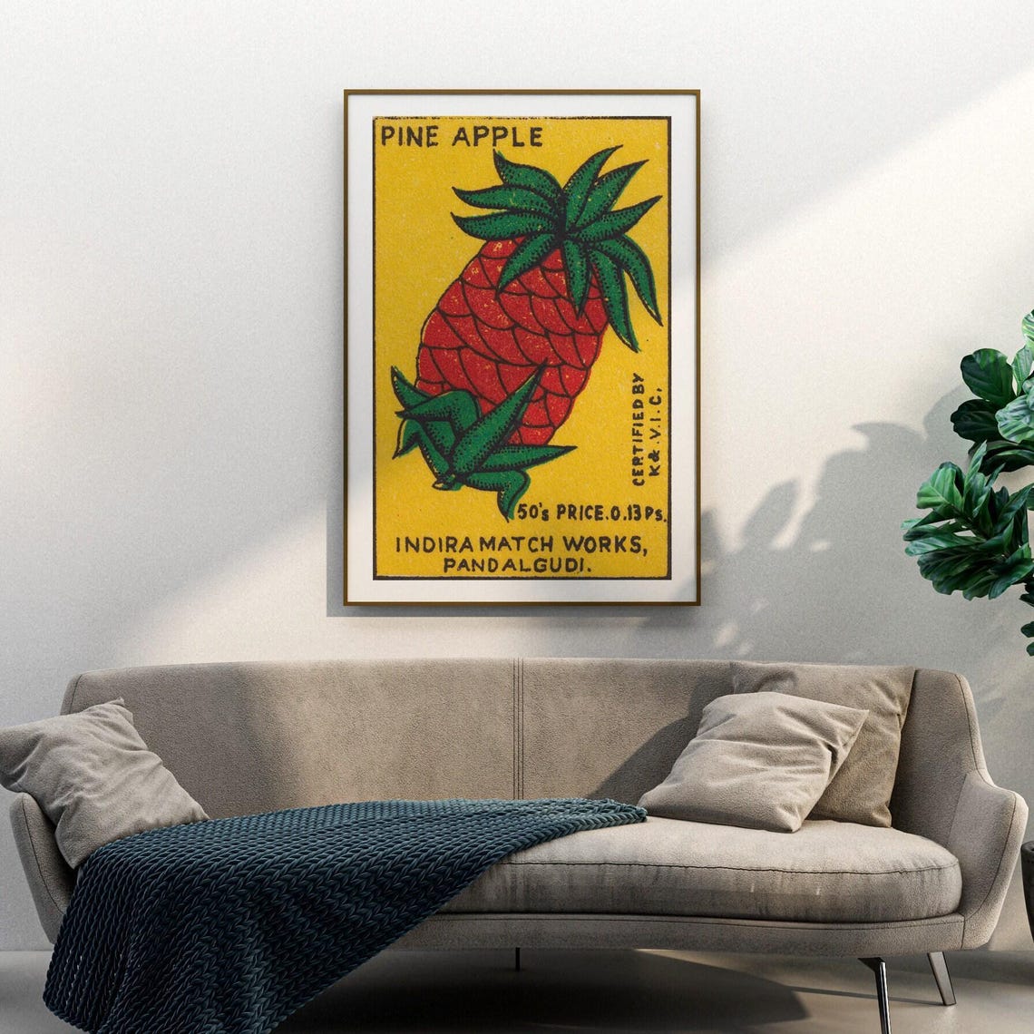 Pine Apple Indira Match Works Vintage Indian Fruit Label Poster - Image 3