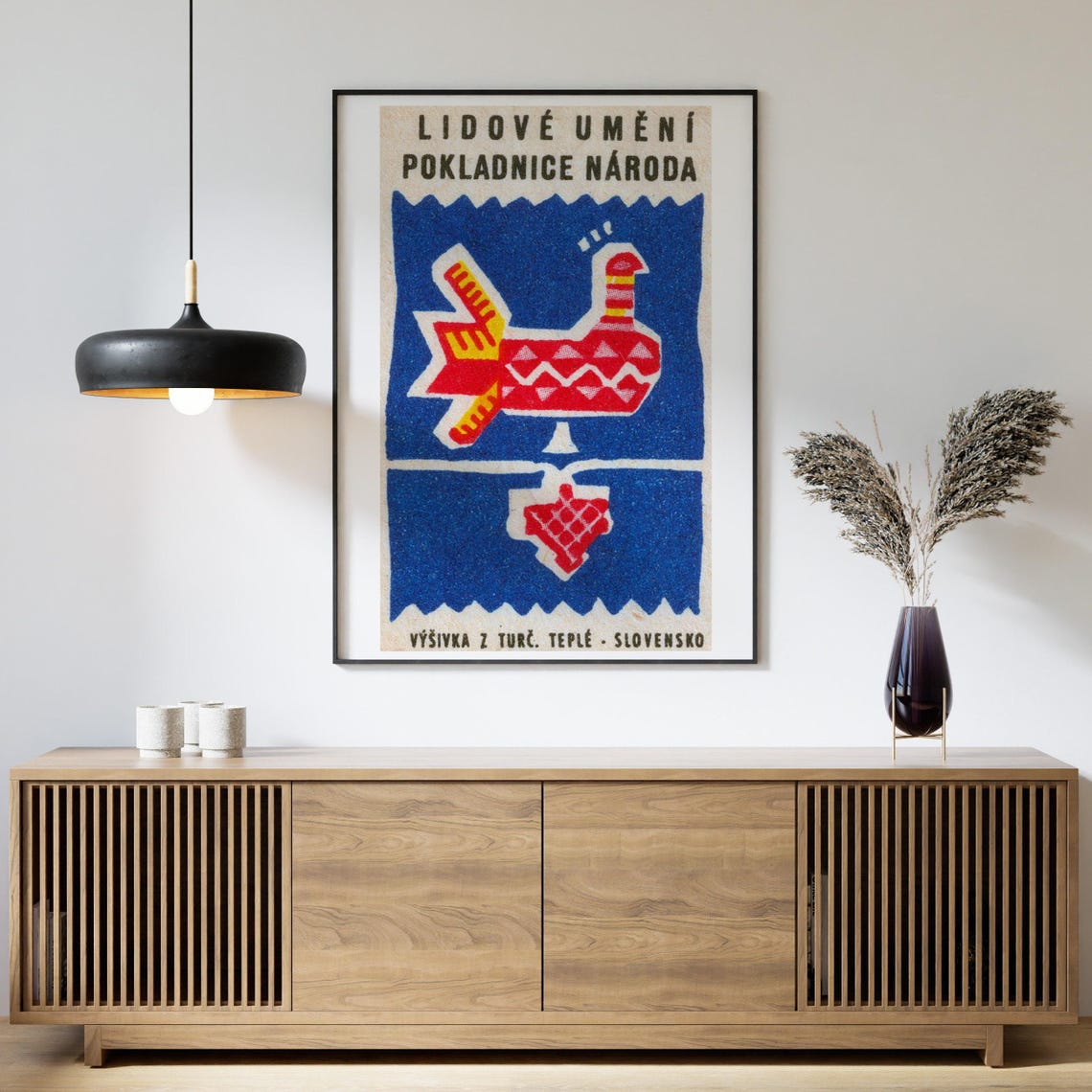 Red Folk Bird Slovak Embroidery Turčianske Teplice Label Poster - Image 4