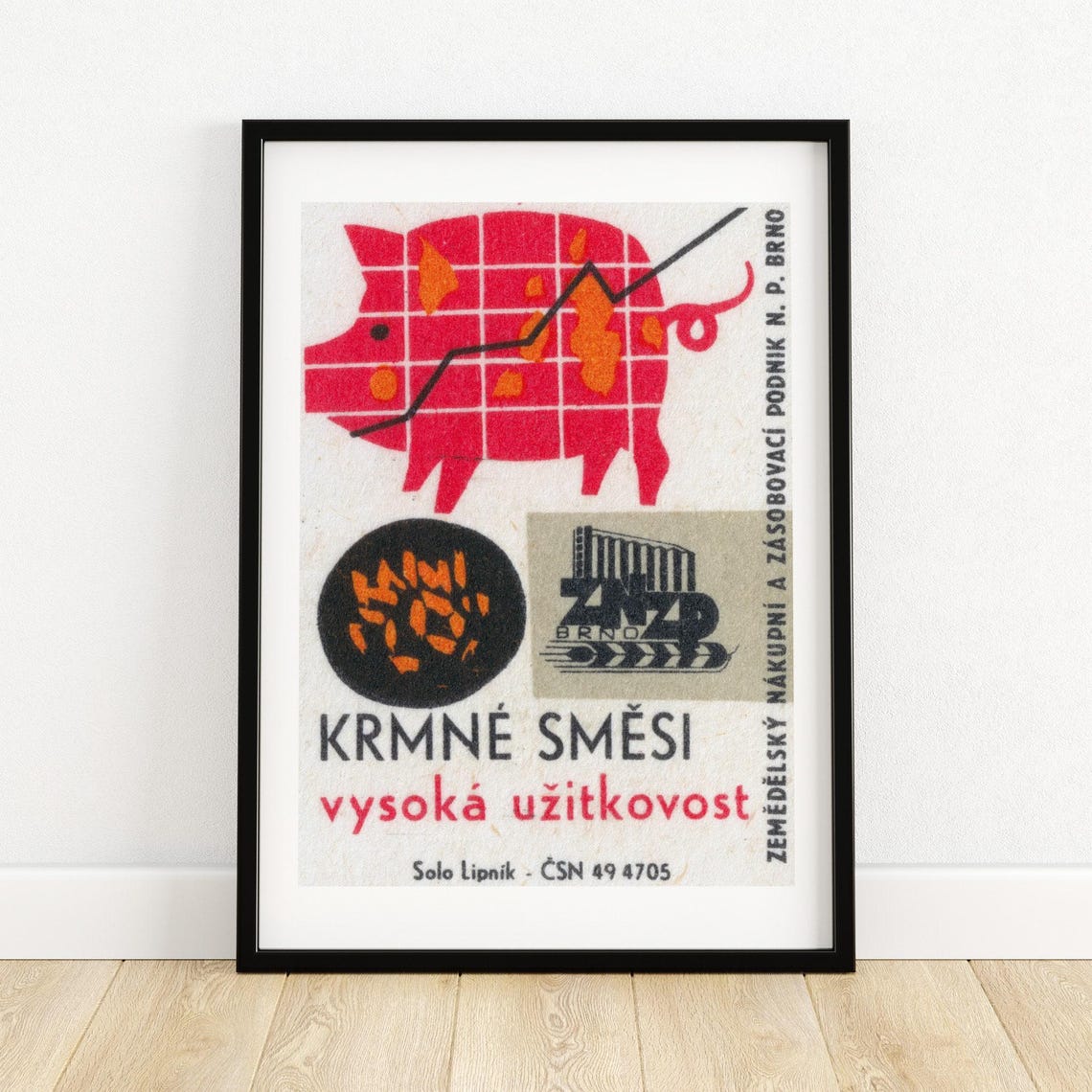 High Efficiency Feed Mixtures Pig Vintage Czech Matchbox Art Poster