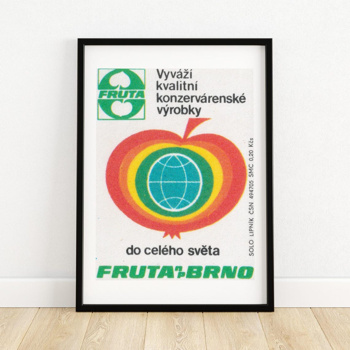 Fruta Brno Canned Goods Export Apple Globe Matchbox Label Art Poster