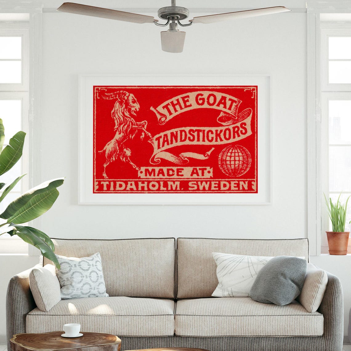 The Goat Red Swedish Matchbox Label Tidaholm Vintage Art Poster - Image 3