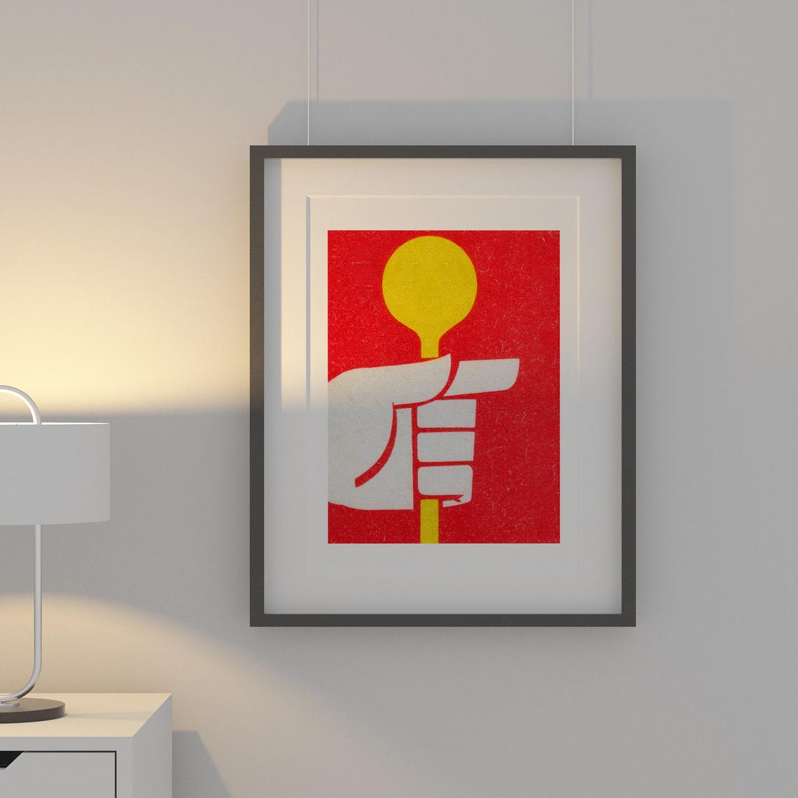 Yellow Spoon Hand Red Background Vintage Matchbox Label Poster - Image 2