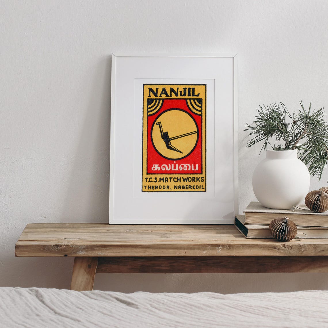 Nanjil Plow Vintage Indian Farm Tool Matchbox Label Art Poster - Image 3