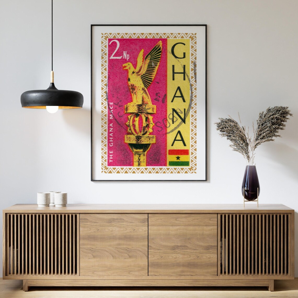Golden Eagle Statue Vintage Ghana Postage Stamp Print - Image 4