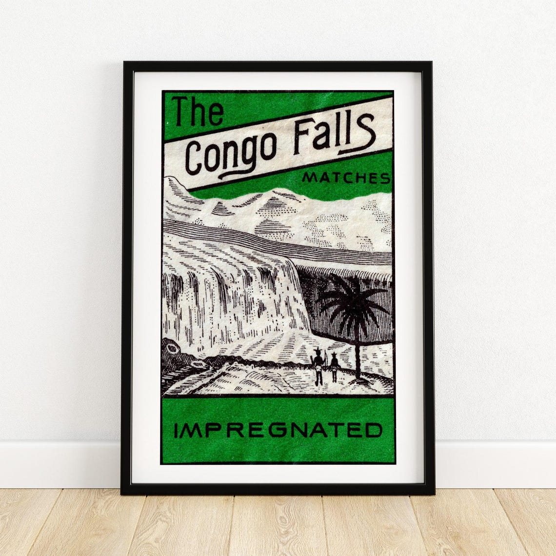 The Congo Falls Matches Vintage Waterfall Engraving Label Poster