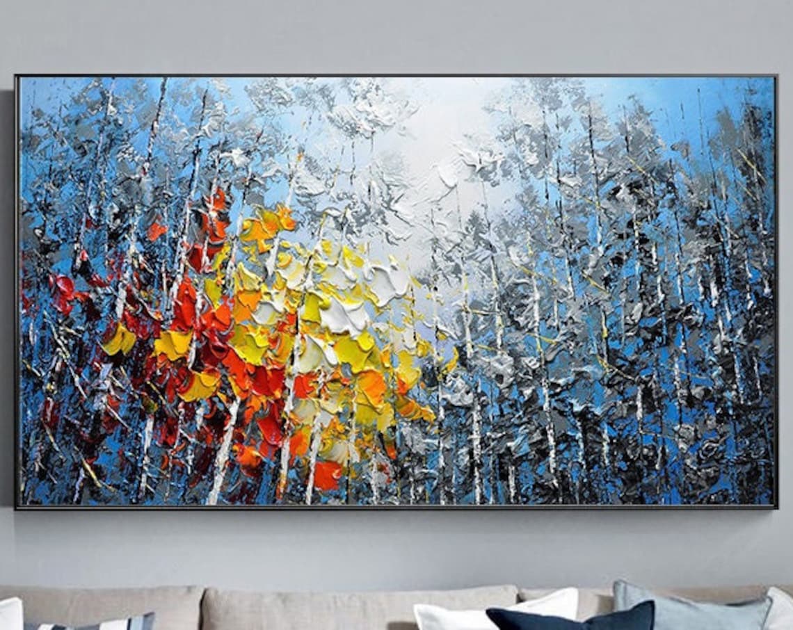 Blue Sky Colorful Forest Oil Painting Art Print