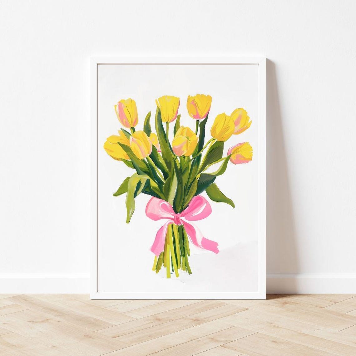 Yellow Tulip Bouquet with Pink Bow Easter Spring Floral Poster - Image 3